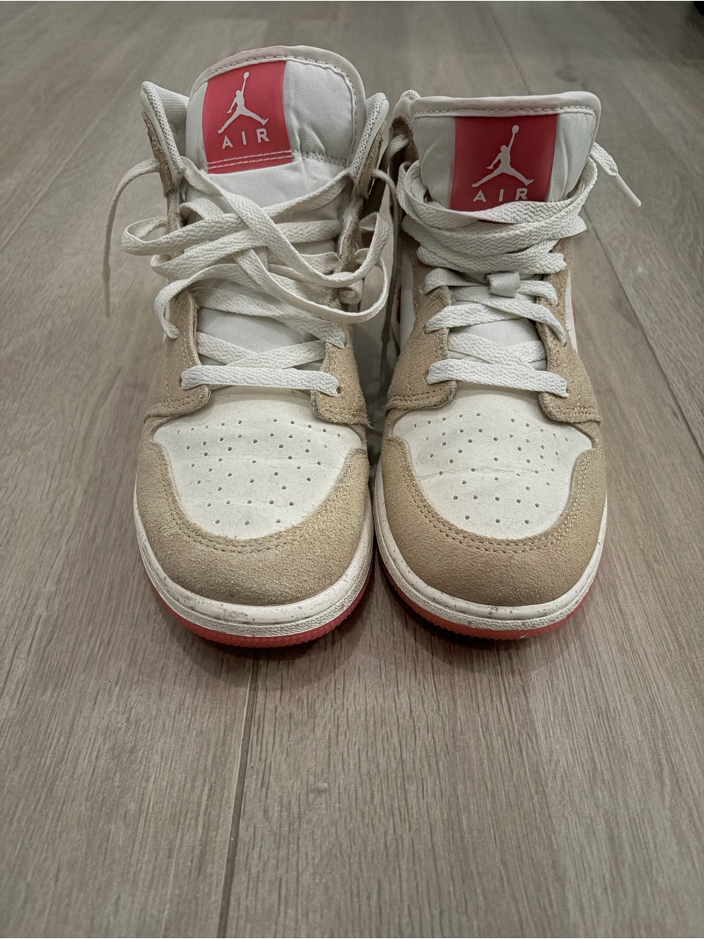 Nike Women’s High-Top Sneakers in Beige, White and Red